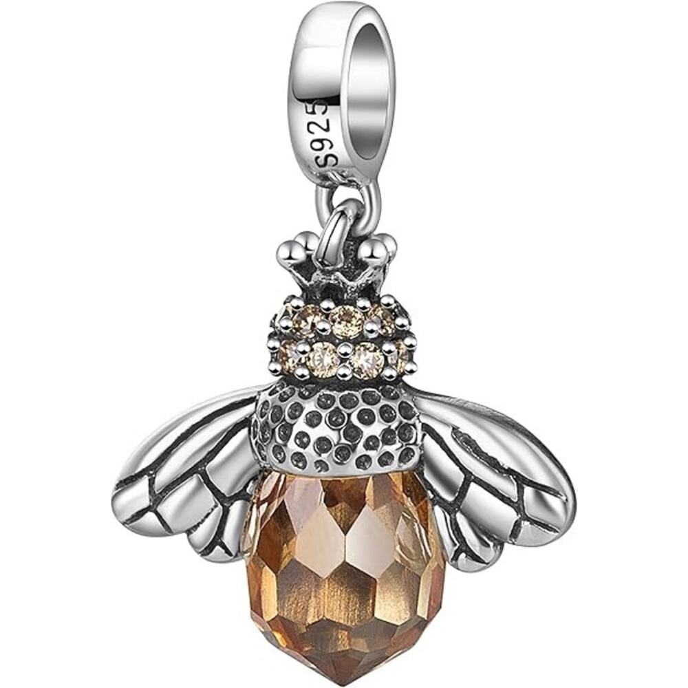 Vintage Sterling Silver Queen Bee Rhinestone Charm Pendant
